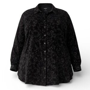 Torrid Size 5 Black Floral Button Front Long Sleeve Blouse Plus Size Workwear